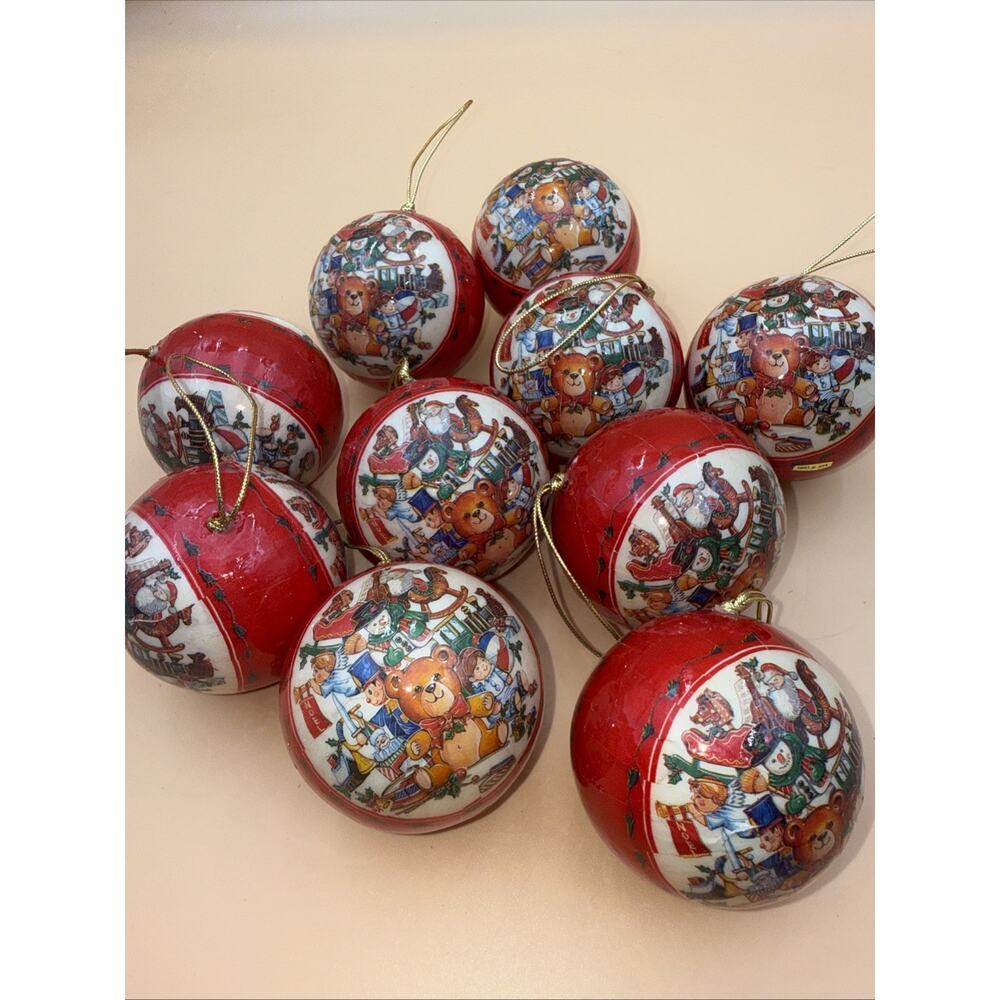 VTG Christmas Lot Of 10-Toys/bear/snowman Paper Mache Decoupage Ornaments 4 Inch